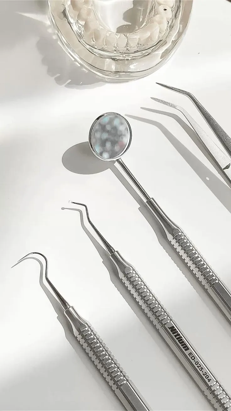 Strumenti odontoiatrici in acciaio: specchietto e sonde